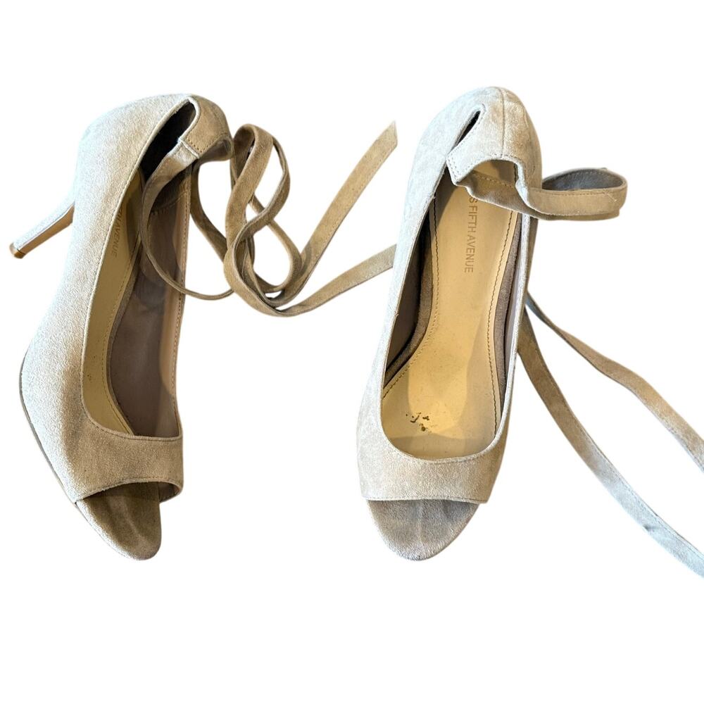 SAKS FIFTH AVENUE CLara Tan Suede Lace Up Heels Pumps Shoes 7